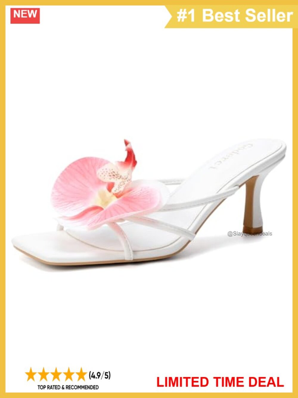 Flower Kitten Heel Slingback Sandals Square Toe Slip On Women's Heels